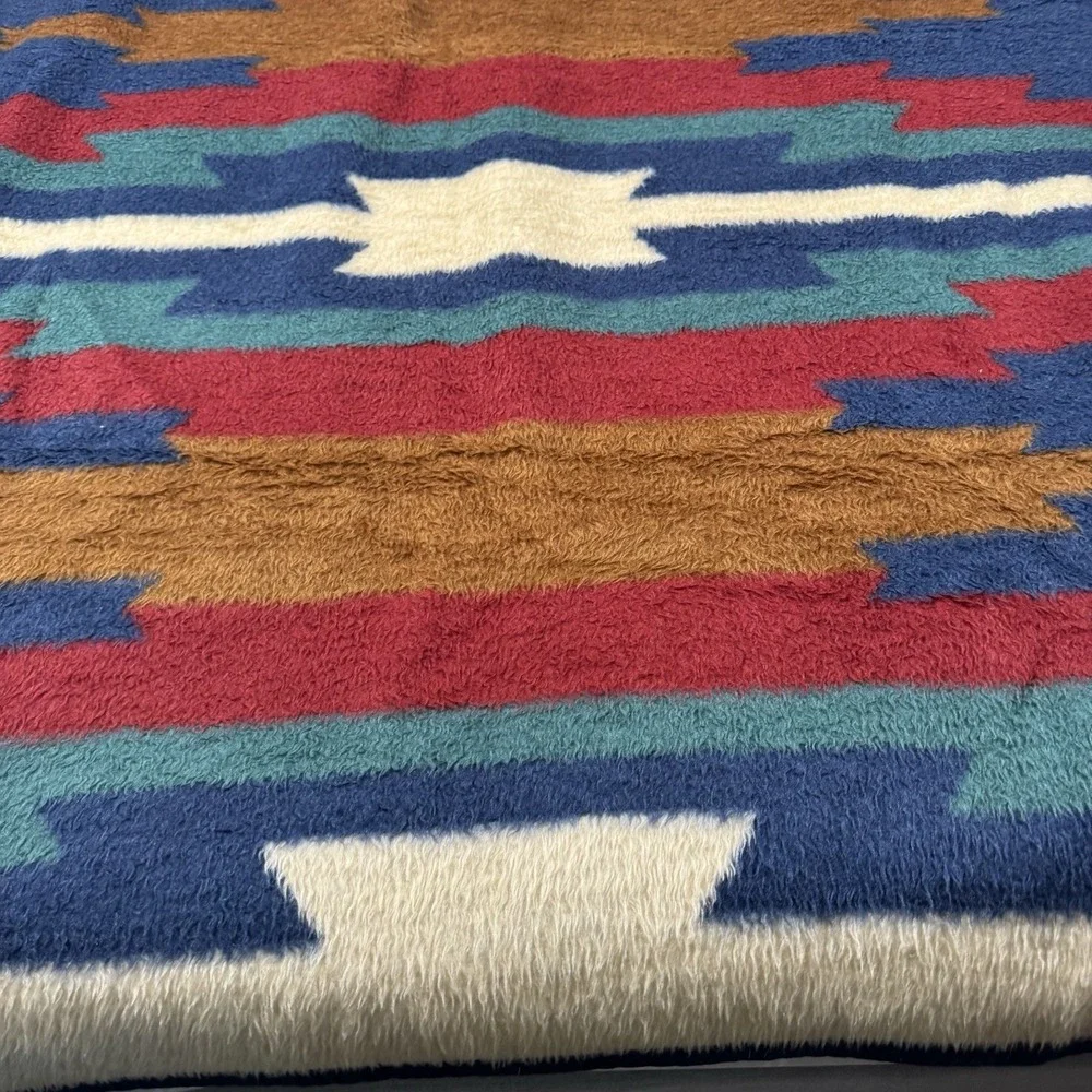 Vtg Biederlack Throw Blanket Southwest Aztec Camp Bonfire Reversible 74